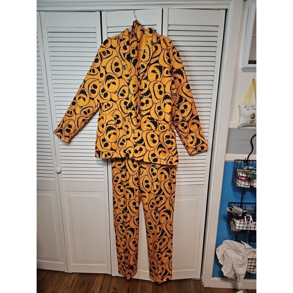 Spirit Halloween Suit Mens XL 46-48 Jack O Lantern Pumpkin Costume Set